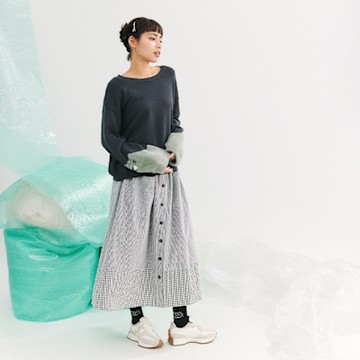 【Dailo】格紋剪接舒適八分裙 藍 黑 (魅力商品)