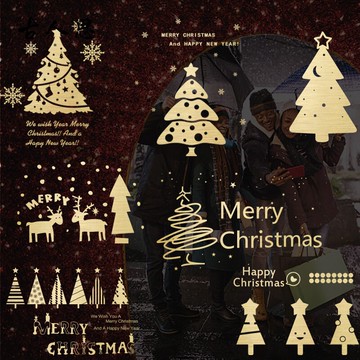 圣誕節櫥窗貼紙元旦新年店鋪移門玻璃貼圣誕樹麋鹿雪花裝飾貼1入