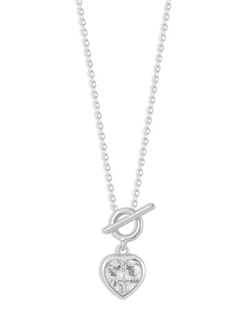Aqua Cubic Zirconia Heart Pendant Necklace, 16 - Exclusive
