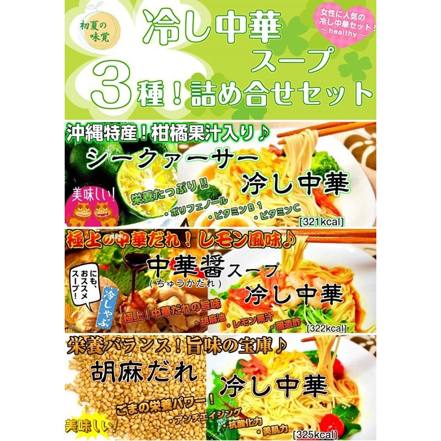 冷やし中華　お取り寄せ　特選冷し中華3種セット　胡麻だれ　中華醤だれ　シークヮーサー　各2食　計6人前　人気冷麺スープ詰め合せ　お試しグルメギフト