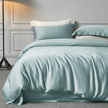 床寢時光 高質感素色石墨烯天絲 湖水藍 親膚透氣  被套床包枕套組  雙人