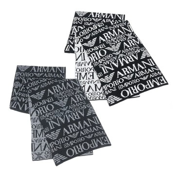 EMPORIO ARMANI滿版LOGO雙面織紋羊毛圍巾(任選)084060｜GoBrand購名牌