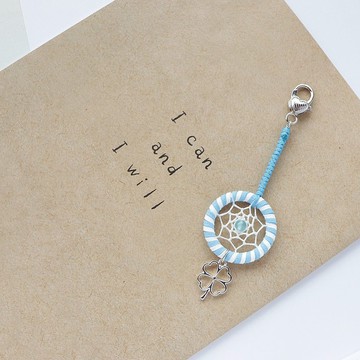 許願幸運草II丨禮物 手工編織 貓眼石 捕夢網吊飾 包包吊飾-藍色