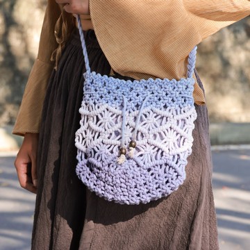 紫藤 手染編織束口水桶包/夏日斜背小包/職人手工染製