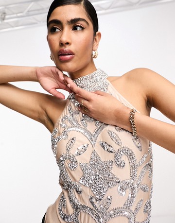 A Star is Born embellished bodysuit in silver