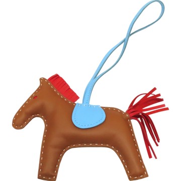 【二手名牌BRAND OFF】HERMES 愛馬仕 棕/紅色 Agneau milo羊皮 RODEO MM 小馬 吊飾 A刻