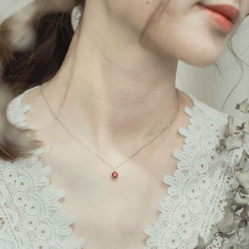 石榴石925純銀爪鑲簡約風格項鍊