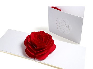 花卉立體賀卡〈紅色茶花〉適用於生日、母親節、聖誕節