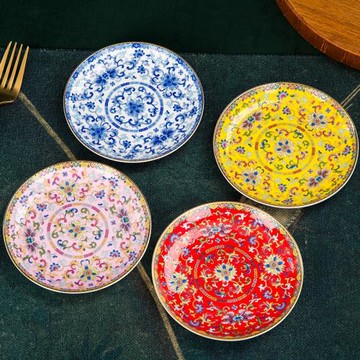 手工描金景德鎮琺瑯彩5英寸骨碟家用中式宮廷輕奢餐具吐骨碟小盤