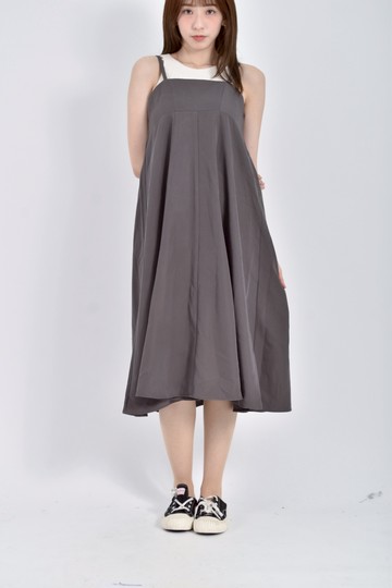 (S) slurr質感鬆緊腰細肩帶灰色洋裝