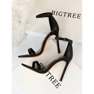 楊冪同款歐美性感一字帶細跟超高跟鞋女黑色夜店宴會鞋禮服鞋涼鞋