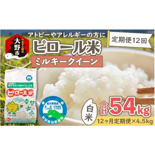 ふるさと納税 福井県 大野市 ミネラル豊富！弱アルカリ性のピロール米 ミルキークイーン 白米 4.5kg × 12回 計54kg 化学…