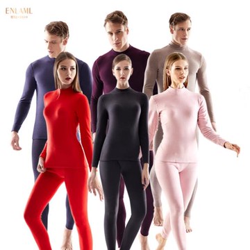 櫻乃兒保暖衣套裝男半高領秋冬發熱內衣女中領德絨中厚情侶棉毛衫