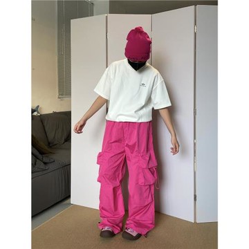 Soga alien夏季薄荷曼波寬松工裝褲女抽繩直筒速干闊腿運動休閑褲