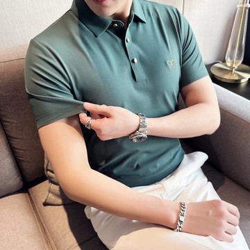 無痕POLO衫男士冰絲短袖修身彈力夏季體恤青年翻領T恤男商務半袖