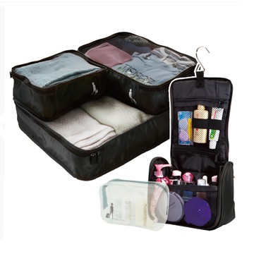 旅行玩家 收納袋 230D尼龍防水抗污...  盥洗包18 x 20 x 7cm 大收納袋50 x 38 x 10cm 中收納袋38 x 25 x 10cm 小收納袋25 x 19 x 10cm 化妝包18  x 12 x 6cm  黑色