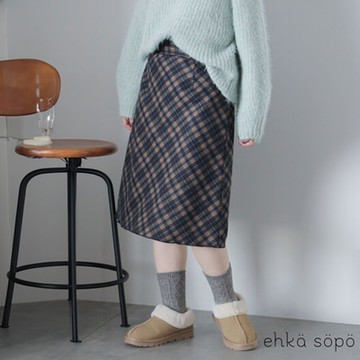ehka sopo 復古斜格紋及膝裙A字裙