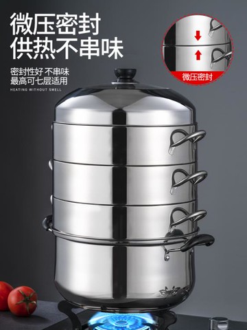 原味蒸鍋家用蒸飯鍋不銹鋼蒸籠不串味三多層節能鍋籠屜煤氣灶通用【林之舍】