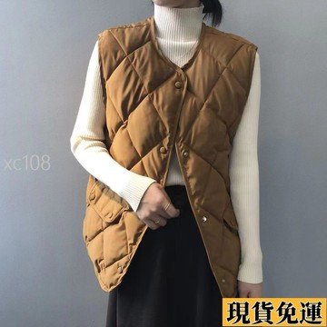 🚚限時下殺🚚外套🧥 秋冬棉服馬甲女短款背心菱形格棉服外套外穿韓版百搭馬夾坎肩外套