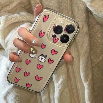 台灣出貨🚗 滿屏愛心貓咪適用iPhone15promax手機殼13透12pro軟11防摔78p清新 防摔殼 生日禮物🎀