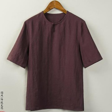 夏季居士禪修服寬松棉麻衣圓領短袖T恤薄款古著汗衫男士唐裝漢服