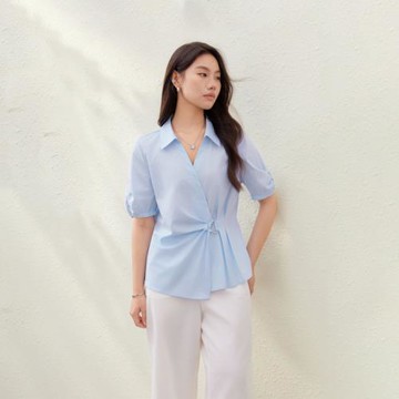 【法式剪刀領萊賽爾設計感百搭襯衫】纖莉秀大碼女裝胖mm夏裝新款