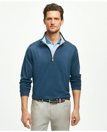 Brooks Brothers Men's Performance Series Half-Zip Jersey Shirt | Navy Heather | Size Medium
