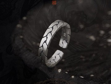 真正的 990 純銀首飾裂紋紋理女士復古開口戒指簡單