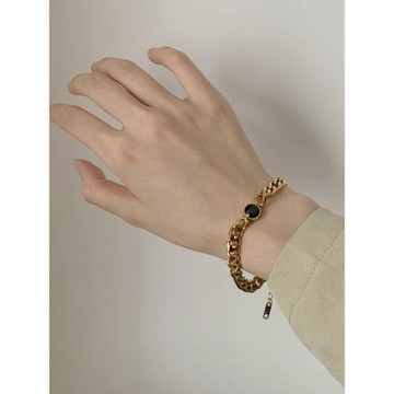 LIHAO黑色復古圓牌鈦鋼手鏈ins風潮流歐美小眾設計男女簡約不掉色