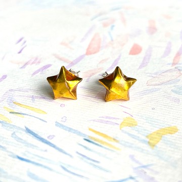 星星耳環 立體幸運星純銀耳環 | 閃金/香檳金/啞金色