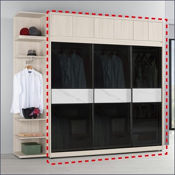 7尺被櫥式鋁框推門衣櫥黑玻璃(衣櫥+被櫃) 收納衣櫃 滑門衣櫥 【149B110015】Leader傢居館149-A214+A214+A210