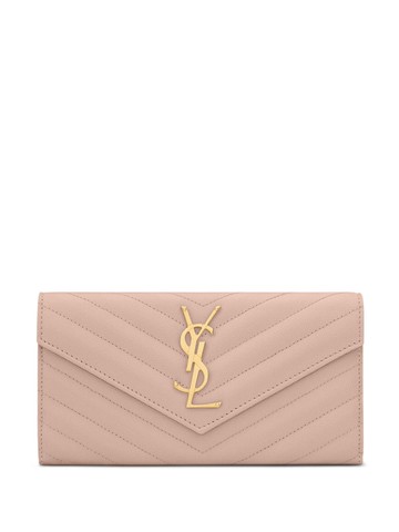 Saint Laurent - Monogram quilted wallet - women - Calf Leather - One Size - Pink