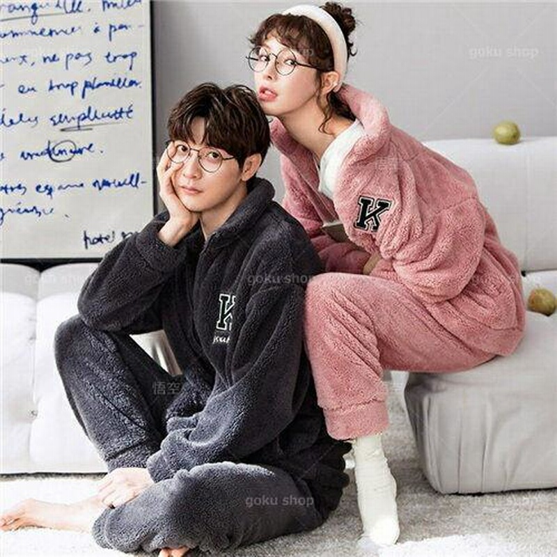 D.IIZOO] パジャマ ペア 冬 カップル ルームウェア モコモコ 上下