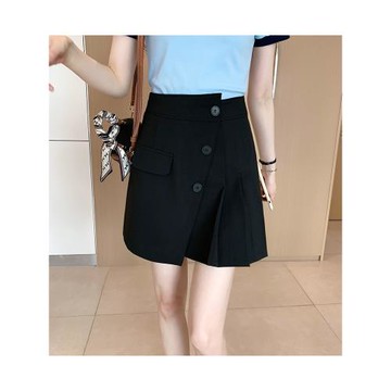 設計感排扣百褶西裝短裙女春季2023新款時尚不規則高腰a字半身裙