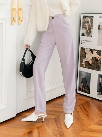 簡約純色反摺寬版直筒西裝褲