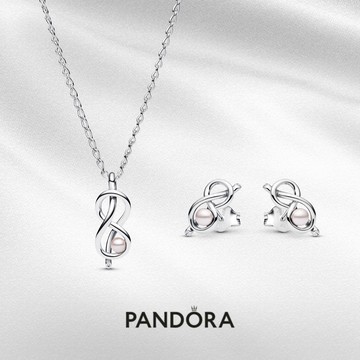 [客製化卡片]永恆愛意🩷【Pandora官方直營】無限珍愛項鏈/耳環套組-925銀。送生日。紀念日。送摯友