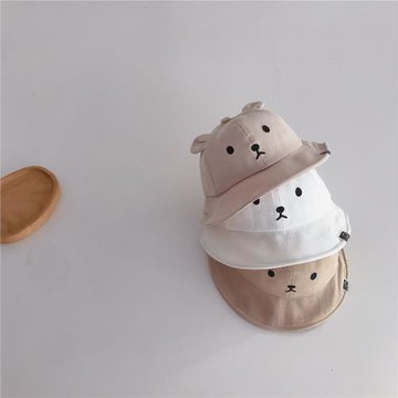 ins2025春夏韓版嬰兒超萌小熊漁夫帽男女寶寶遮陽防曬薄款盆帽子