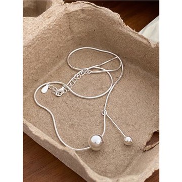 渡川醬925純銀簡約時髦有球必應圓球項鏈毛衣鏈女ins小眾網紅同款