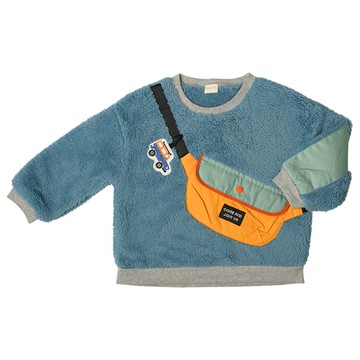 akachan honpo - 長袖休閒上衣-刷毛 背面圖案-藍色