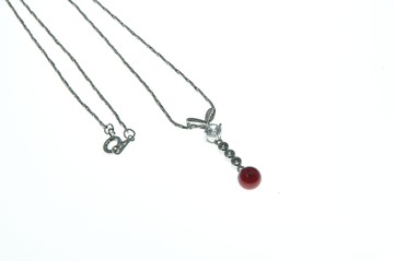 璀麗珠寶 日本赤血紅珊瑚圓珠6MM鋯石墜子 925純銀(含純銀墬)