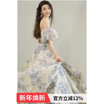 時髦泡泡袖 生日藝考晚宴年會主持人成人禮新娘婚紗晚禮服19671