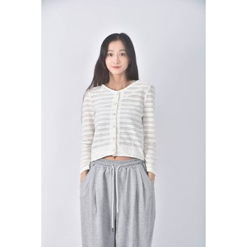 (S) royal party質感條紋白色長袖上衣二手衣