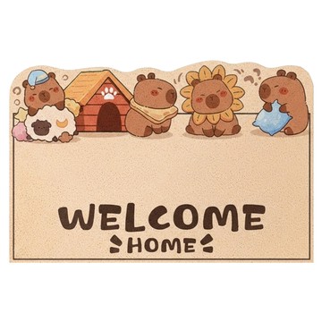 AFAMIC 艾法 萌寵WELCOME迎賓 歡迎光臨刮泥玄關腳踏墊/絲圈印花地墊  卡皮巴拉 卡其色  1個  80 x 50 x 0.8cm