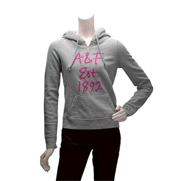 Abercrombie & Fitch 銀蔥粉色A&F內刷毛長袖連帽TEE(女-灰-XS)