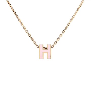HERMES Mini Pop經典琺瑯H字LOGO鏤空設計鉤扣項鍊(粉紅x金)