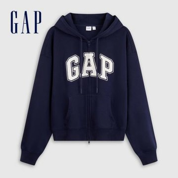 【GAP】女裝|Logo刺繡刷毛連帽外套-海軍藍(829621)