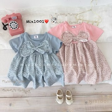 🌈✨mix1001小白花大蝴蝶造型洋裝✨兒童碎花拼接洋裝5-17