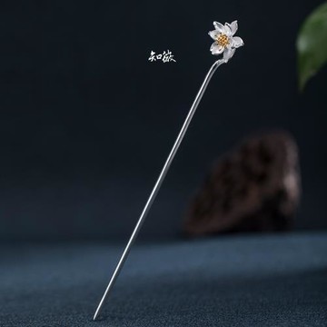 蓮 迷你初開蓮心花瓣荷花造型純銀發簪古風漢服發飾新款盤發銀簪