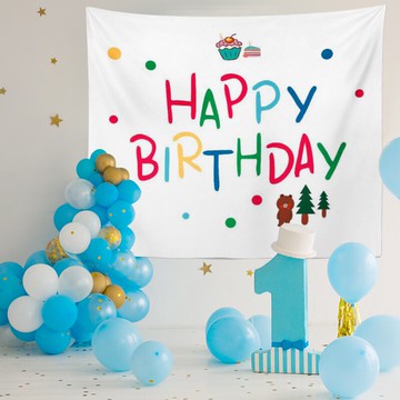 網紅生日背景墻掛旗掛布 寶寶兒童派對布置裝飾ins風國拍照道具