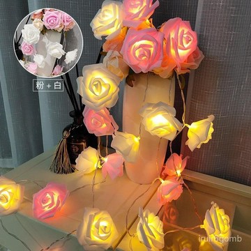 🔥桃園有貨🔥led燈串髮光玫瑰花永生粉色少女心網紅主播浪漫房間裝飾室內布置 GKCU